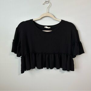 Altar’d State Black Short Sleeve Ruffle Babydoll Crop Top Women’s Size XS